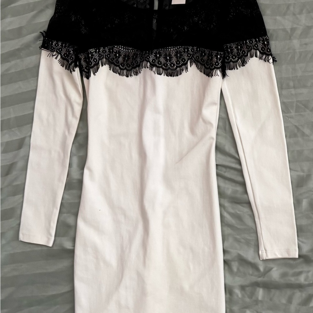 Elegant Black and White Lace Dress